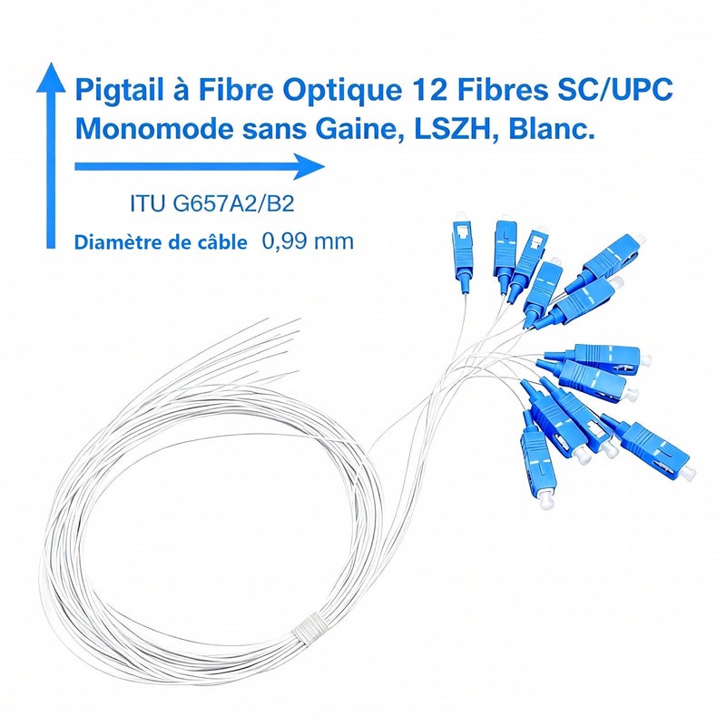 Elfcam - Simplex SC/UPC 9/125um OS2 Singlemode 12 Fiber Optic Pigtail, White - Image 3